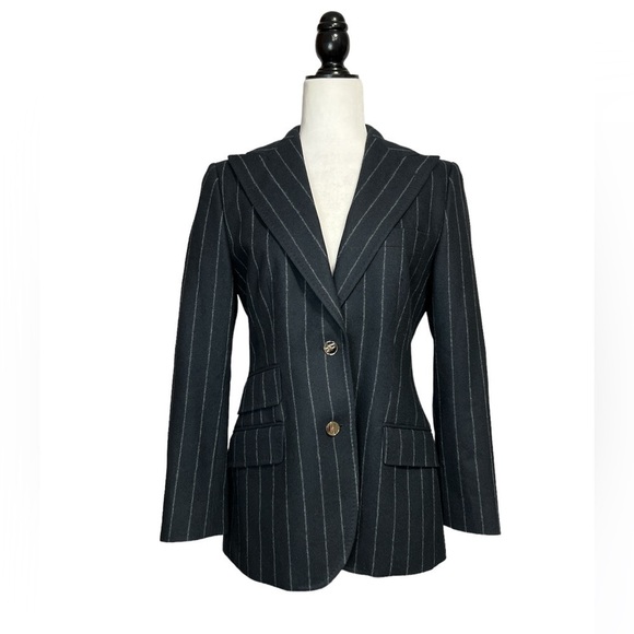 DOLCE & Gabbana Virgin Wool Pinstripe Blazer in Navy Blue w/Leopard Print Lining - Picture 1 of 15